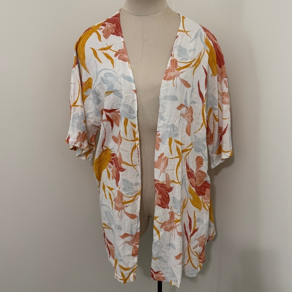 Cynthia Rowley One Size Linen Blend Kimono Top ~ Floral Beach Fall Boho